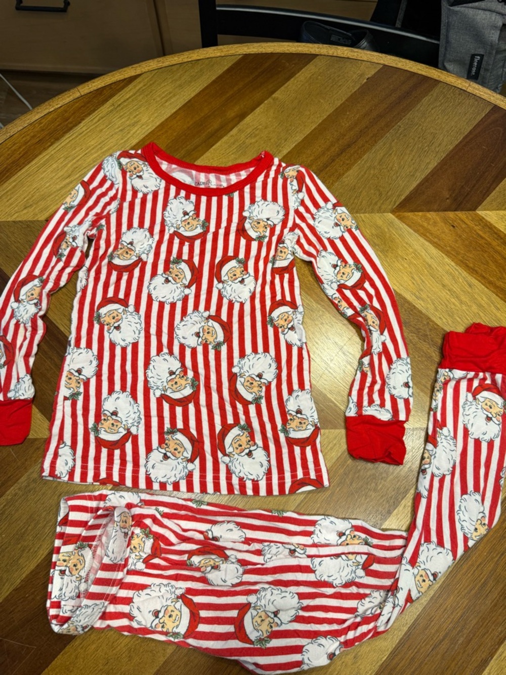 Caden Lane Red & White Santa Stripe Kids Bamboo Pajama Set Preowned